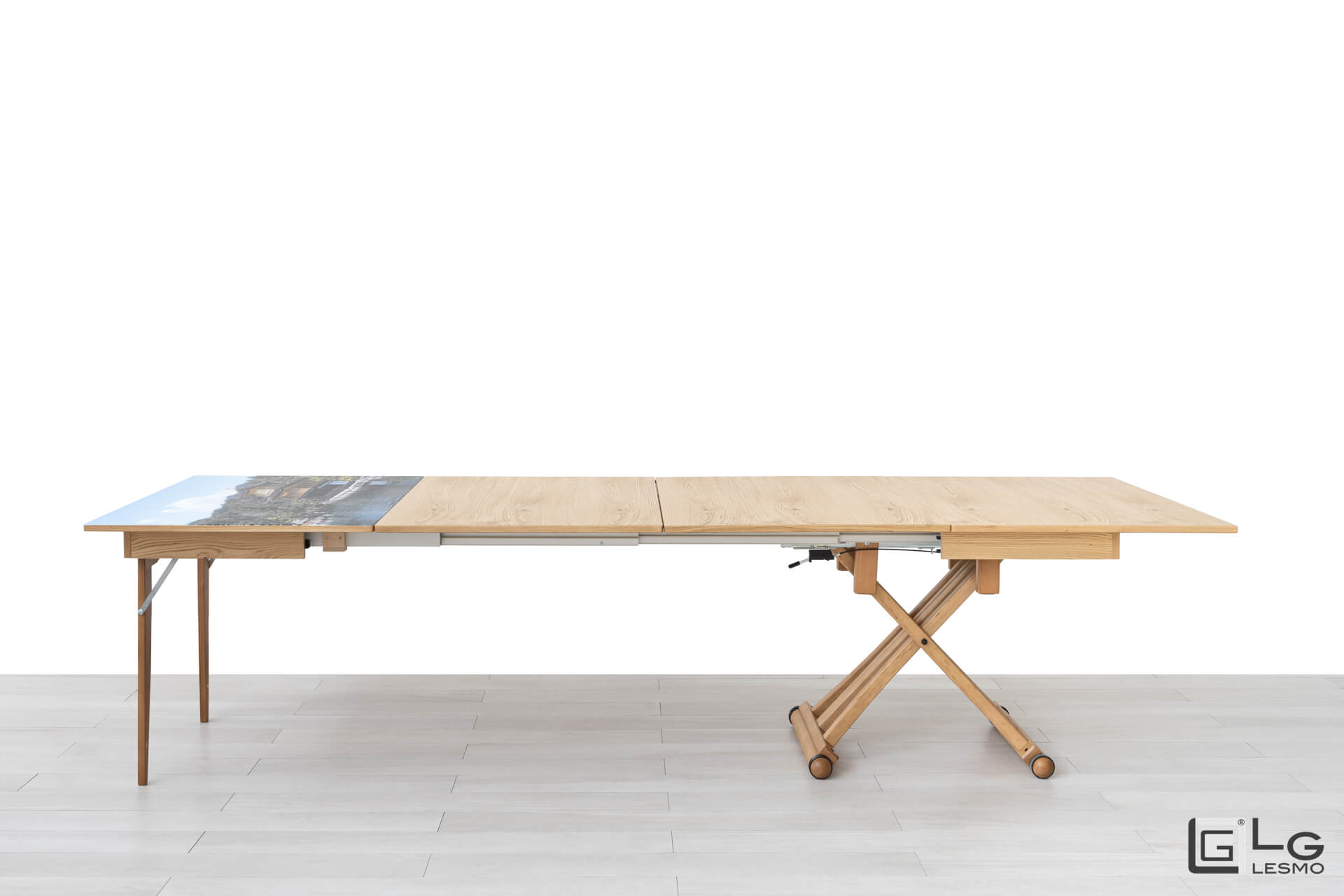 TAVOLINO DA CAFFÈ ALLUNGABILE<br>Finitura: Rovere Grezzo<br>Posti a sedere: Fino a 14