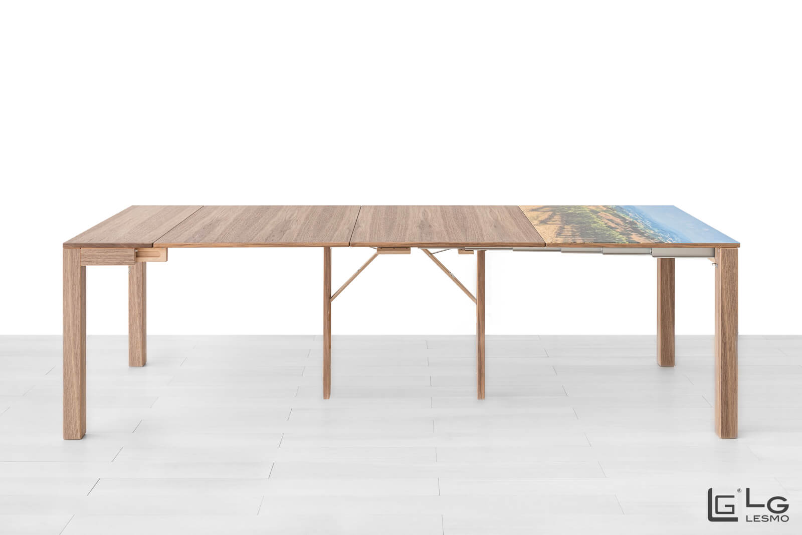 CONSOLLE ALLUNGABILE<br>Finitura: Noce Canaletto Naturale<br>fino a 12 posti